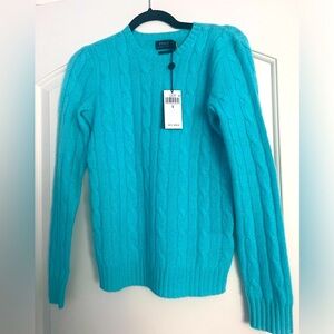 NWT Ralph Lauren Cable Knit Cashmere Sweater Turquoise Women Size Small